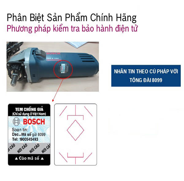 Phân biệt máy mài Bosch chính hãng dựa vào tem nhãn