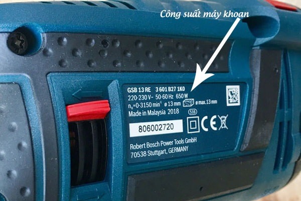Công suất của máy khoan thể hiện sức mạnh của động cơ