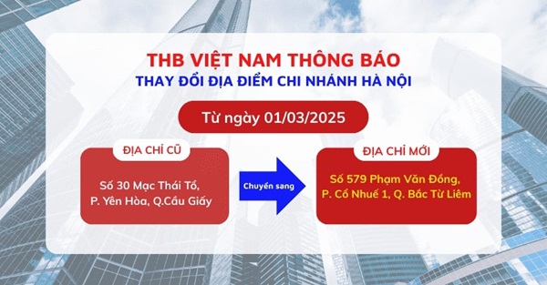 Thông báo chuyển địa điểm văn phòng chi nhánh Hà Nội