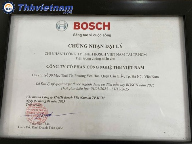 Giấy chứng nhận THB Việt Nam là đại lý cấp 1 của Bosch