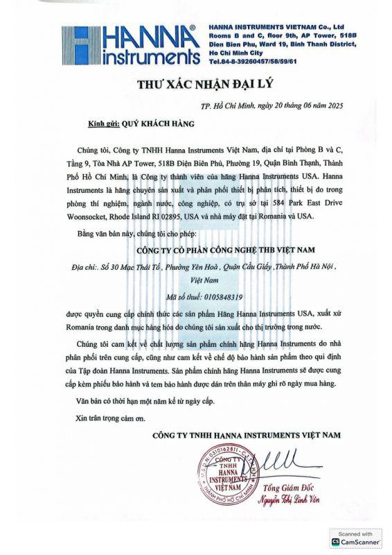 THB Việt Nam hiện là đại lý chính thức của máy đo pH Hanna tại Việt Nam